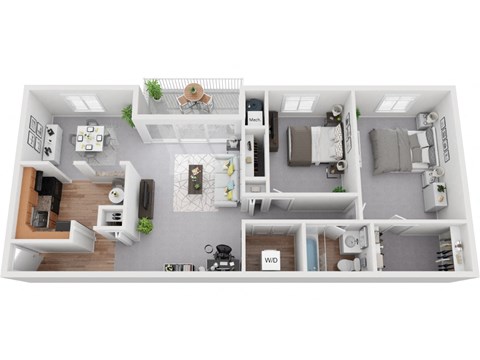 Floor plan for 2 beds, 1 bath, 1050 sqft